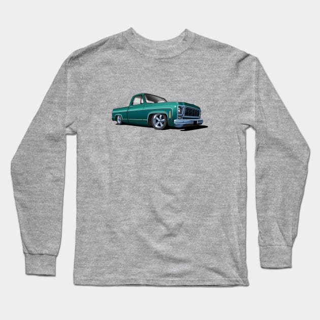 1980 Chevrolet C10 pickup in dark green Long Sleeve T-Shirt by candcretro